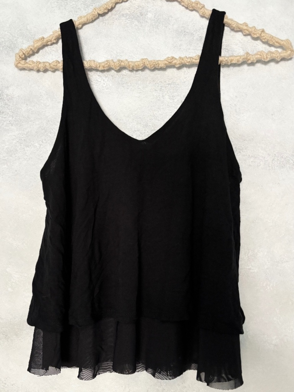 Ambiance Apparel Black Tiered Flowy Tank Top Small Lightweight Loose Fit